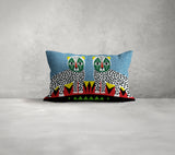 Folksy Leopard  Rectangle Throw Pillow in Blue - Size 20x14