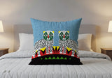 Folksy Leopard  Square Throw Pillow in Blue - Size 18x18