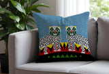 Folksy Leopard  Square Throw Pillow in Blue - Size 18x18