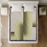 Merna Cotton Blend Blanket Throw in Chartreuse, on a bed