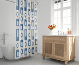 Mette Reverse Geometric and Abstract Shower Curtain in Blue - view 2