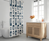 Mette Reverse Geometric and Abstract Shower Curtain in Navy - view 2