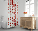 Mette Reverse Geometric and Abstract Shower Curtain in Red - view 2