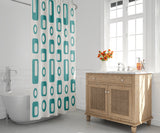 Mette Reverse Geometric and Abstract Shower Curtain in Turquoise - view 2