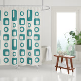 Mette Reverse Geometric and Abstract Shower Curtain in Turquoise