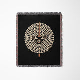 Mossi African Mask 100% Cotton Blanket in Black and Beige, laid flat