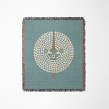 Mossi African Mask 100% Cotton Blanket in Blue and Beige, laid flat