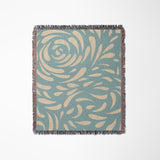 Nami Abstract Floral Blanket Throw in Blue and Beige, laid flat