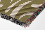 Nami Abstract Floral Blanket Throw in Olive Green and Beige, side view