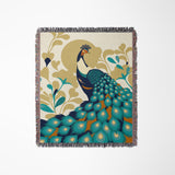 Nivo Peacock Cotton Blend Blanket Throw in Teal, full view