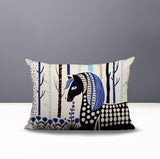 Noko Horse Reversible Indoor/Outdoor Lumbar Pillow in Navy Blue - Size 25x18