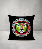 Folksy Lion  Square Throw Pillow in Black - Size 20x20