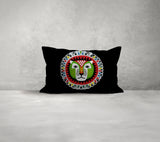Folksy Lion  Rectangle Throw Pillow in Black - Size 20x14