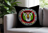 Folksy Lion  Square Throw Pillow in Black - Size 20x20