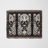 Piya Peacock Cotton Blend Blanket Throw in Black, laid flat