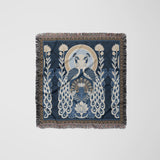 Piya Peacock Cotton Blend Blanket Throw in Blue, laid flat