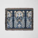 Piya Peacock Cotton Blend Blanket Throw in Blue, laid flat