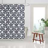Raylan Geometric and Floral Shower Curtain in Night Navy