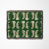 Ren Leopard Cotton Blend Blanket Throw in Green and Off-White, full view