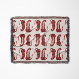 Ren Leopard Cotton Blend Blanket Throw in Red, Pink and Off-White, full view