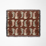 Ren Leopard Cotton Blend Blanket Throw in Rust Brown and Off-White, full view