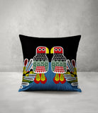 Rico Folksy Bird  Square Throw Pillow in Black; Blue - Size 20x20