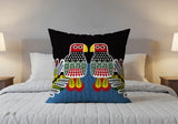 Rico Folksy Bird  Square Throw Pillow in Black; Blue - Size 20x20