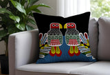 Rico Folksy Bird  Square Throw Pillow in Black; Blue - Size 20x20