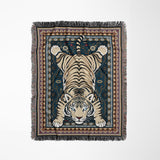 Roy Tiger Cotton Blend Blanket Throw in Blue, full view