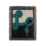 Sami Snake Cotton Blend Blanket Throw in Teal and Black, full view