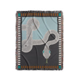 Sami Snake Cotton Blend Blanket Throw in Gray and Blue, full view