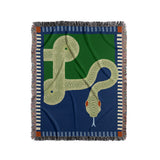 Sami Snake Cotton Blend Blanket Throw in Blue and Green, full view