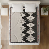 Shako Southwestern Cotton Blend Blanket Throw in Black, Gray and Off-White, full view