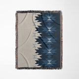Shako Southwestern Cotton Blend Blanket Throw in Blue and Off-White, full view