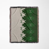 Shako Southwestern Cotton Blend Blanket Throw in Green and Off-White, full view