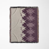 Shako Southwestern Cotton Blend Blanket Throw in Purple and Off-White, full view