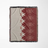 Shako Southwestern Cotton Blend Blanket Throw in Red and Off-White, full view