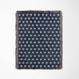 Stella Cotton Blend Blanket Throw in Navy Blue and Off-White, full view