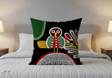 Tati Folksy Bird  Square Throw Pillow in Black - Size 20x20