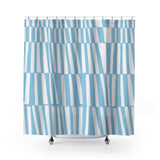 Thora Stripes Abstract Mid-Century Shower Curtain in Blue