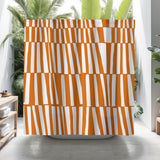 Thora Stripes Abstract Mid-Century Shower Curtain in Bright Orange - view 2