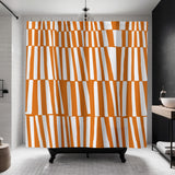 Thora Stripes Abstract Mid-Century Shower Curtain in Bright Orange - view 3