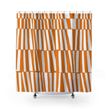 Thora Stripes Abstract Mid-Century Shower Curtain in Bright Orange