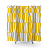 Thora Stripes Abstract Mid-Century Shower Curtain in Bright Yellow