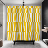 Thora Stripes Abstract Mid-Century Shower Curtain in Bright Yellow - view 3