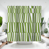 Thora Stripes Abstract Mid-Century Shower Curtain in Chartreuse - view 2