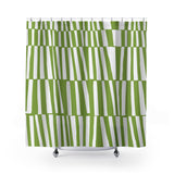 Thora Stripes Abstract Mid-Century Shower Curtain in Chartreuse