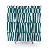 Thora Stripes Abstract Mid-Century Shower Curtain in Emerald