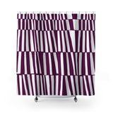 Thora Stripes Abstract Mid-Century Shower Curtain in Purple