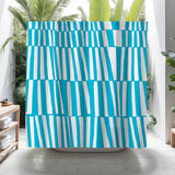 Thora Stripes Abstract Mid-Century Shower Curtain in Turquoise - view 2
